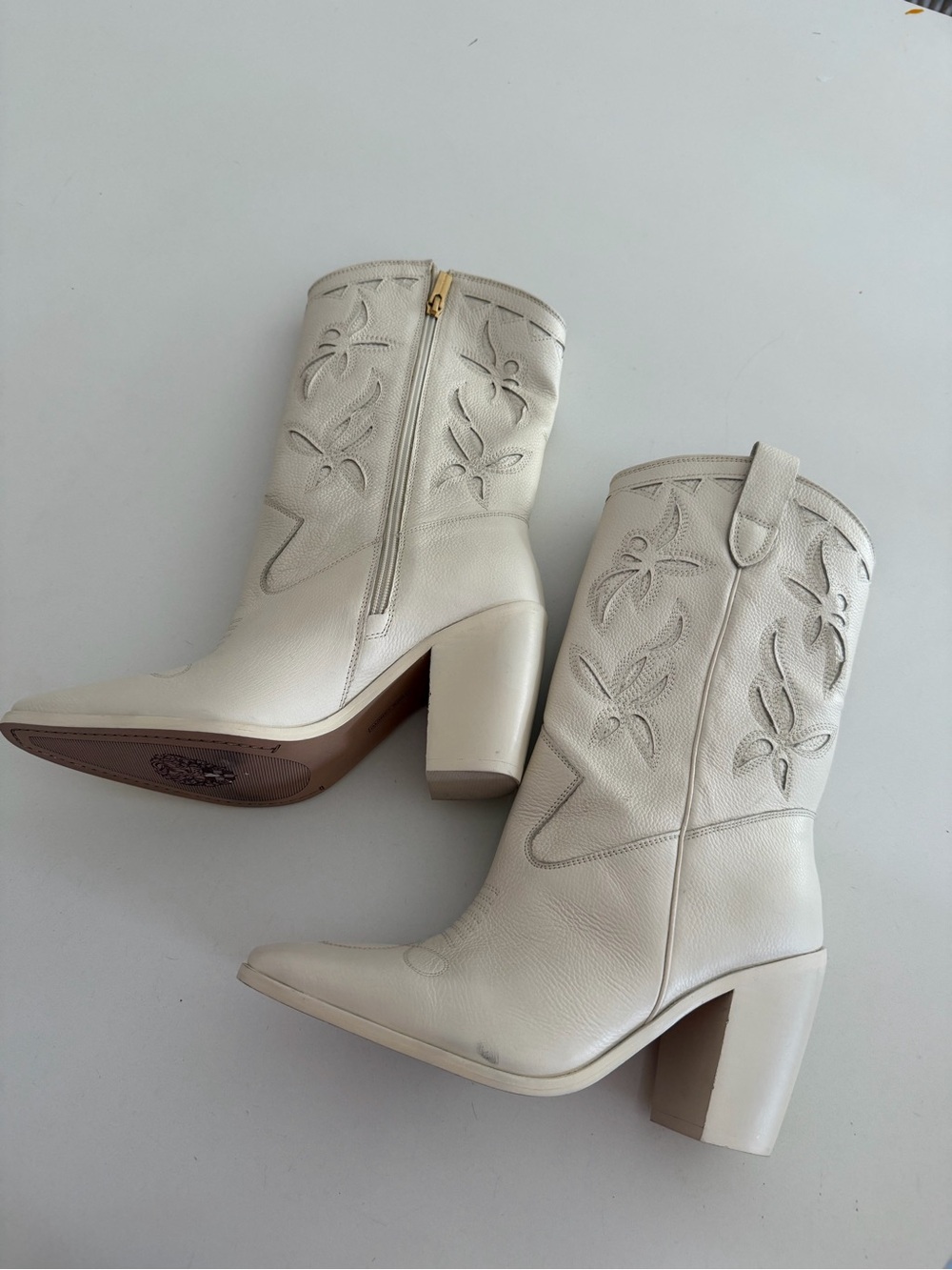 Vince camuto Alisha Block Heel Boots with Embroidered Detail